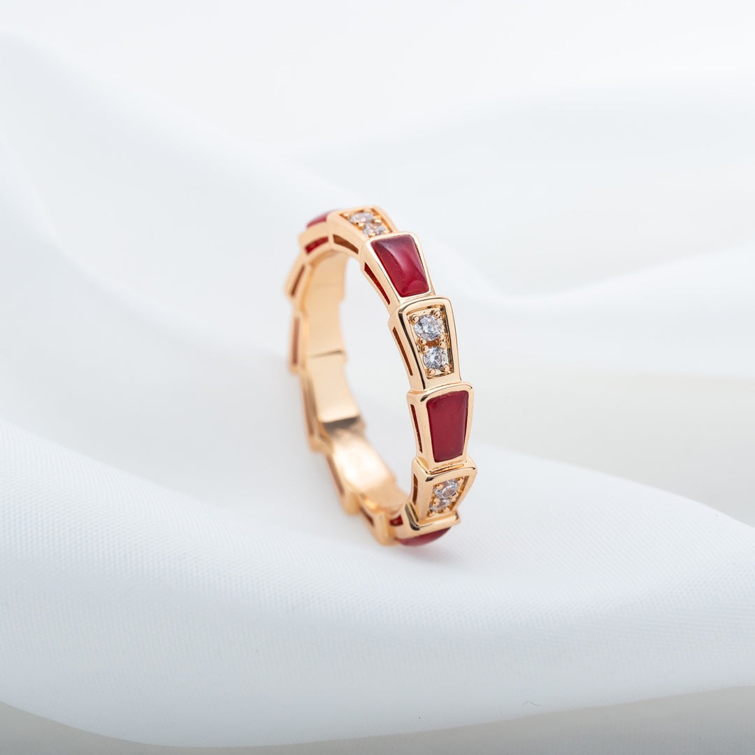 [Revel]SERPENTI RING PINK GOLD CARNELIAN DIAMOND 3MM