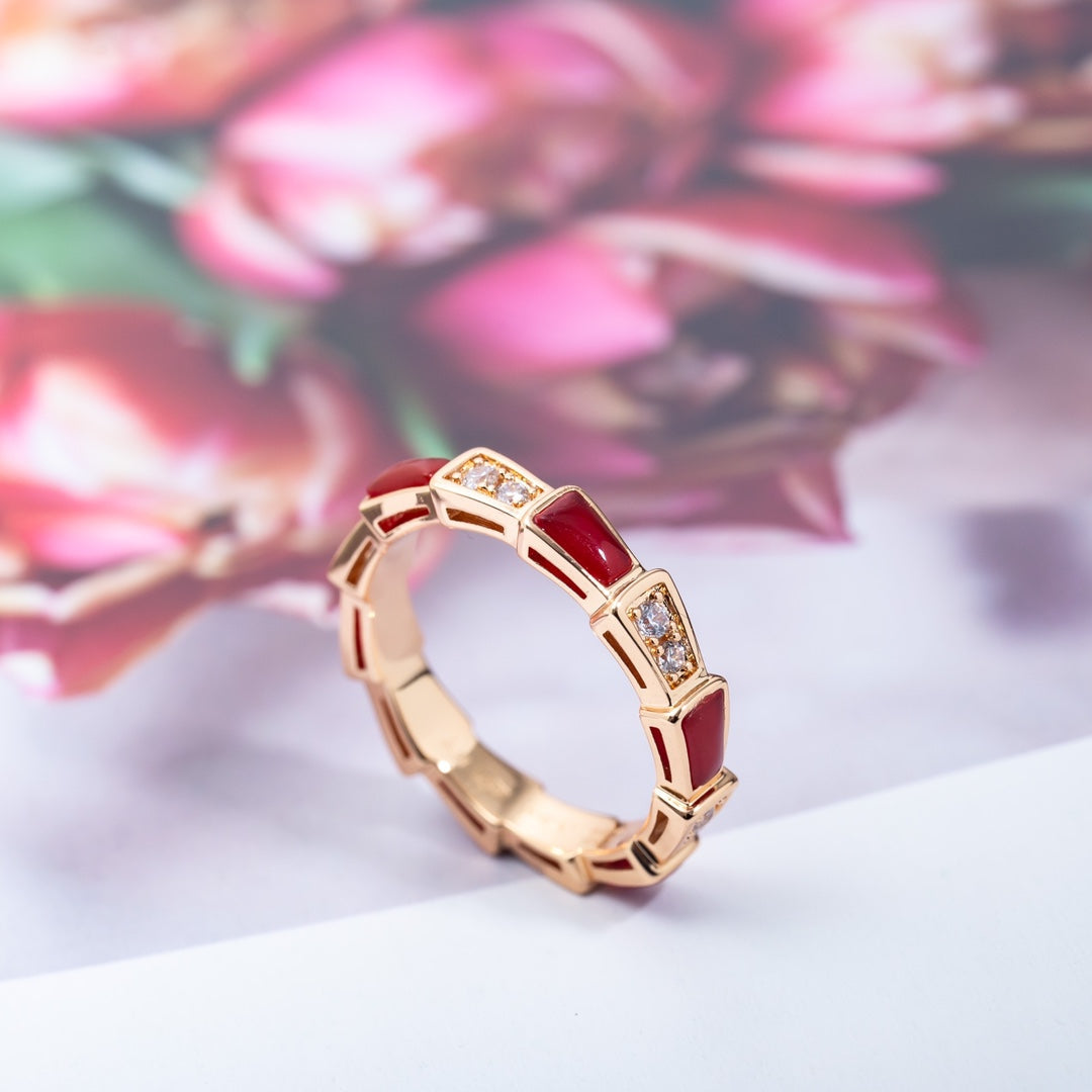 [Revel]SERPENTI RING PINK GOLD CARNELIAN DIAMOND 3MM