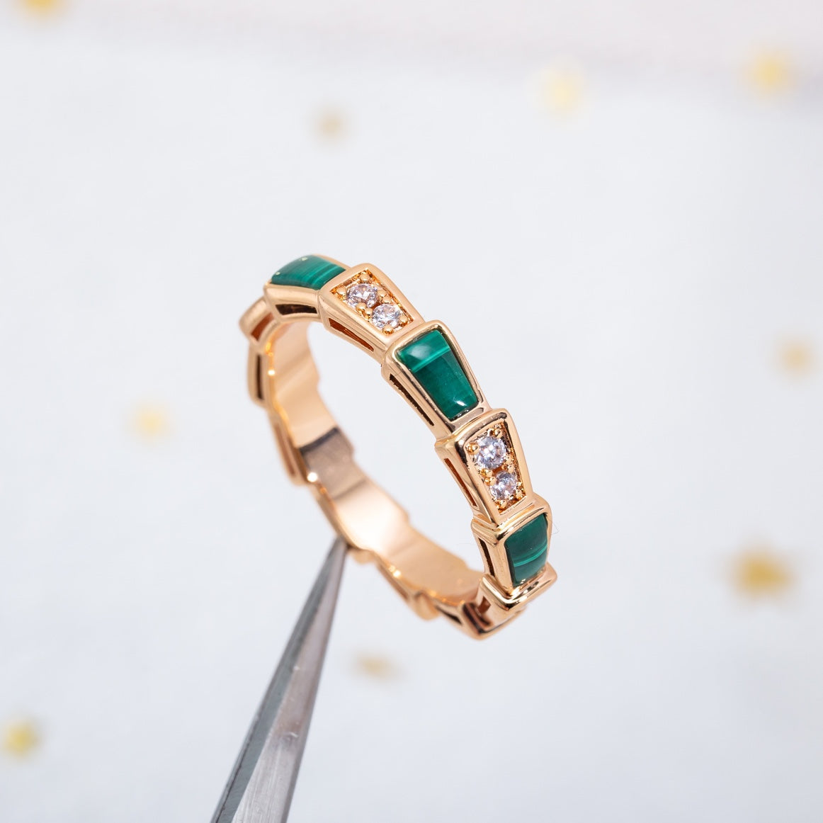 [Revel]SERPENTI RING PINK GOLD MALACHITE DIAMOND 3MM