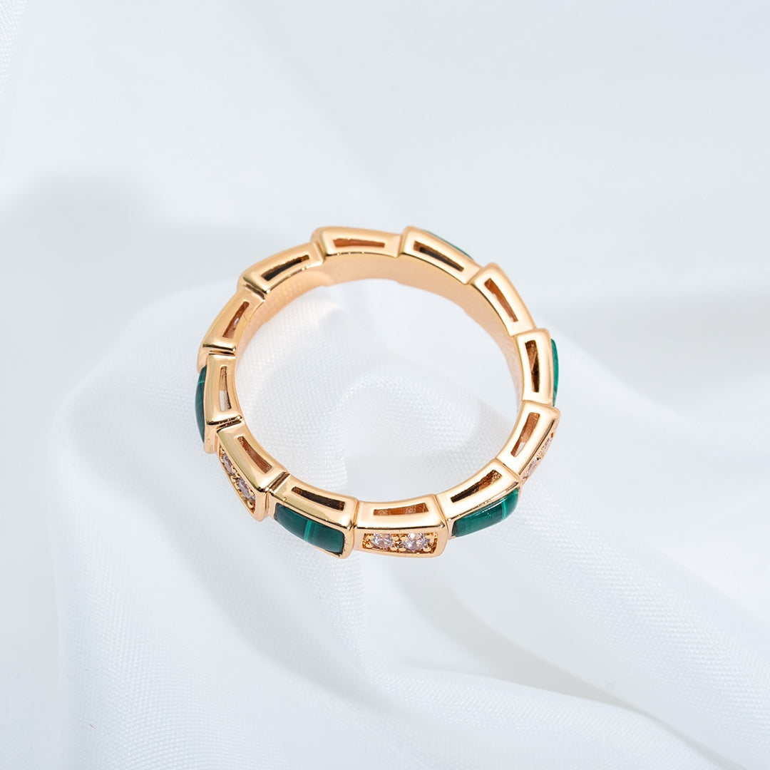 [Revel]SERPENTI RING PINK GOLD MALACHITE DIAMOND 3MM