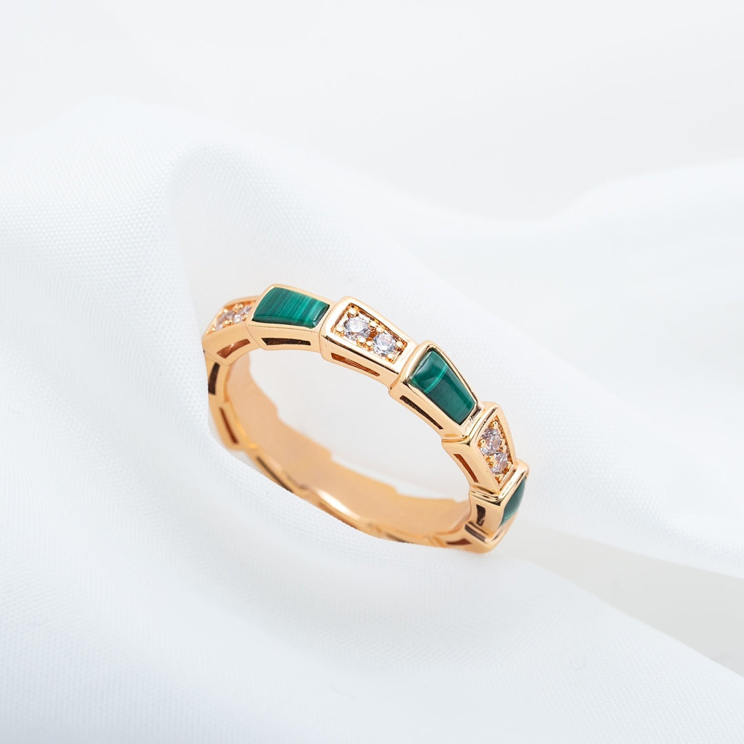 [Revel]SERPENTI RING PINK GOLD MALACHITE DIAMOND 3MM