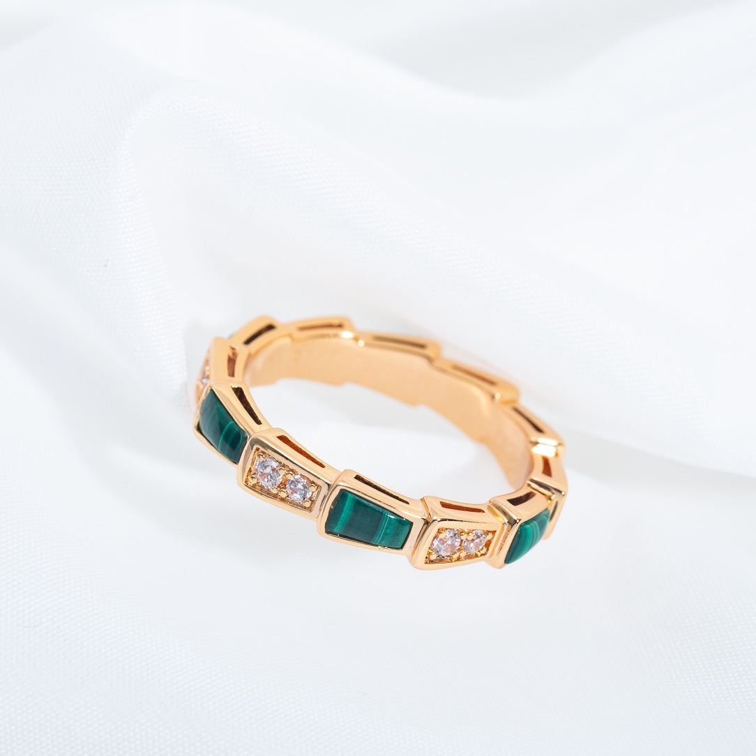 [Revel]SERPENTI RING PINK GOLD MALACHITE DIAMOND 3MM
