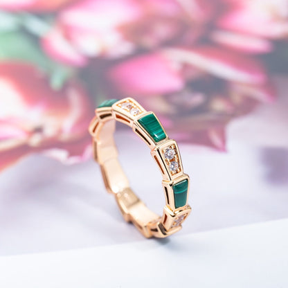 [Revel]SERPENTI RING PINK GOLD MALACHITE DIAMOND 3MM