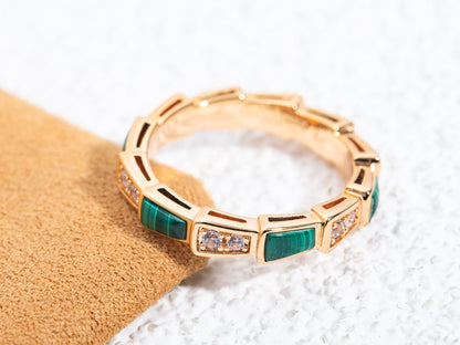 [Revel]SERPENTI RING PINK GOLD MALACHITE DIAMOND 3MM