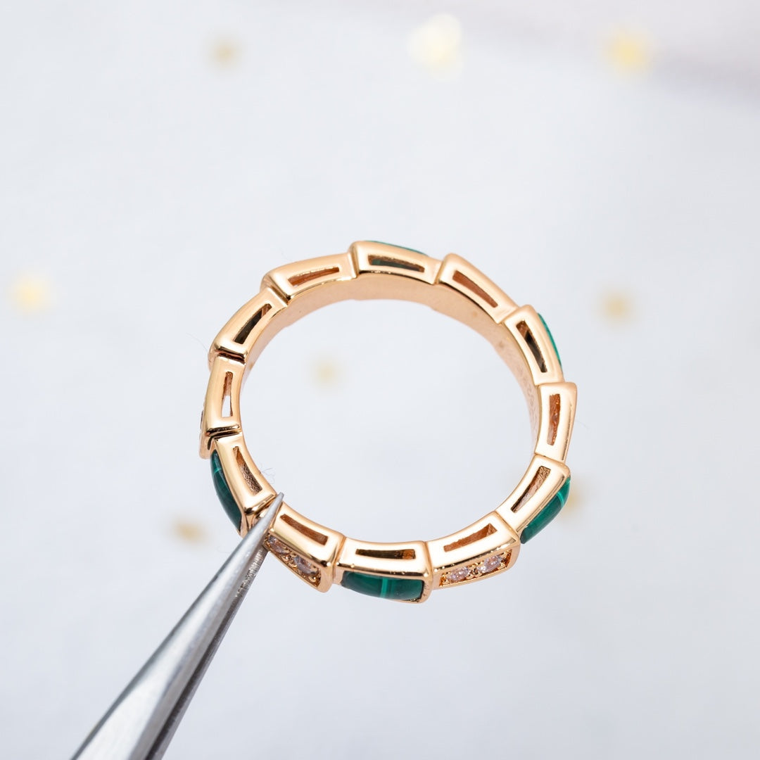 [Revel]SERPENTI RING PINK GOLD MALACHITE DIAMOND 3MM