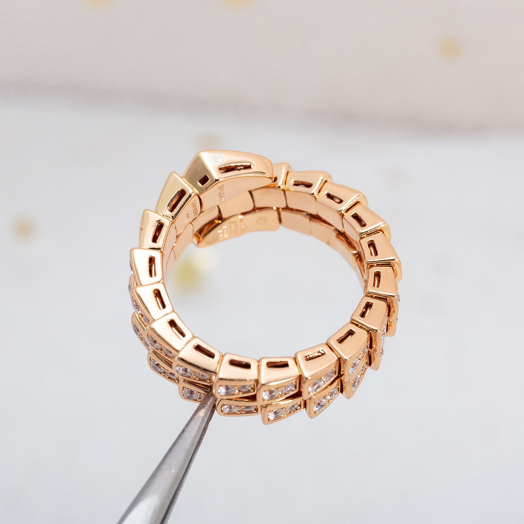 [Revel]SERPENTI RING PINK GOLD DIAMOND DOUBLE ROW