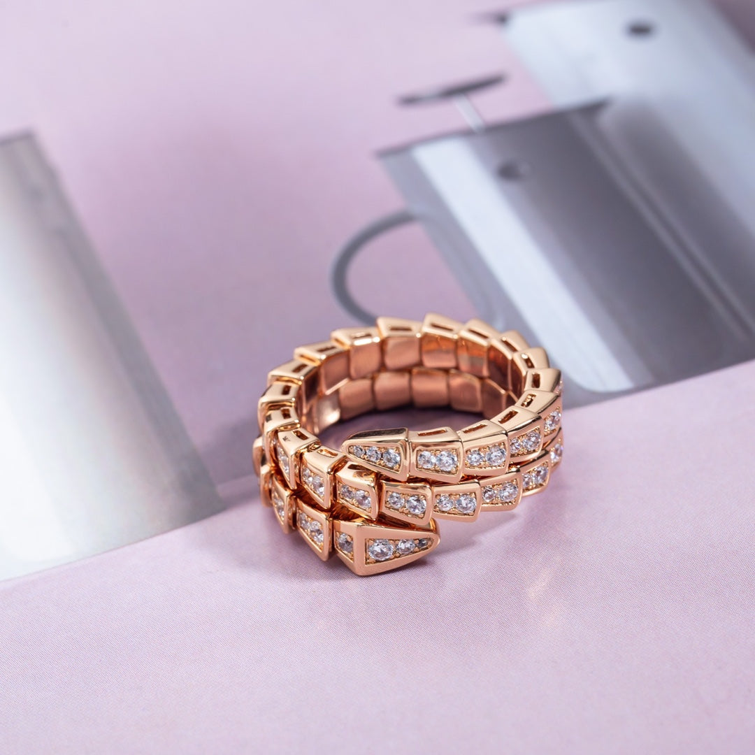 [Revel]SERPENTI RING PINK GOLD DIAMOND DOUBLE ROW