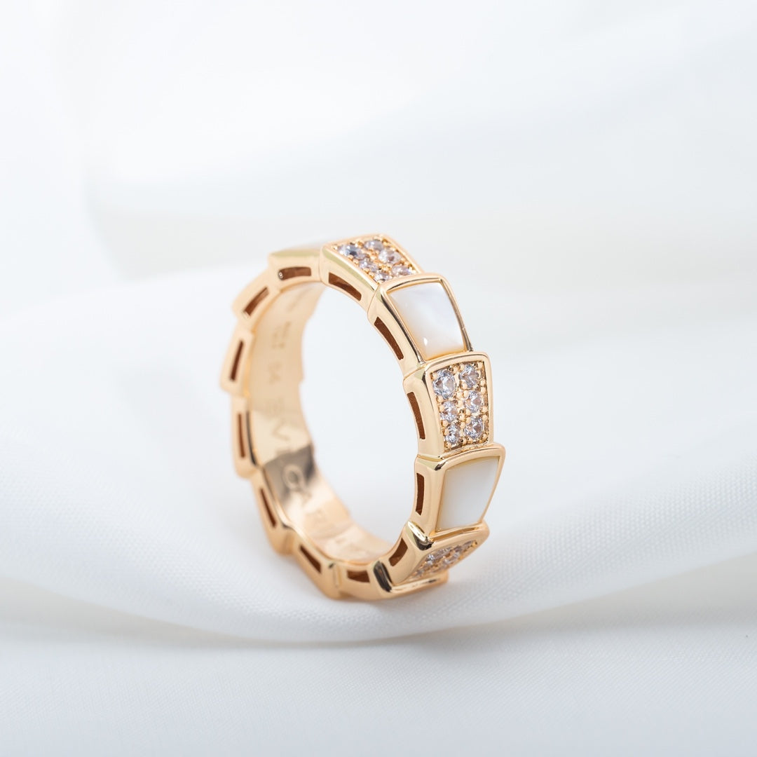 [Revel]SERPENTI RING PINK GOLD MOP DIAMOND PAVED 4MM