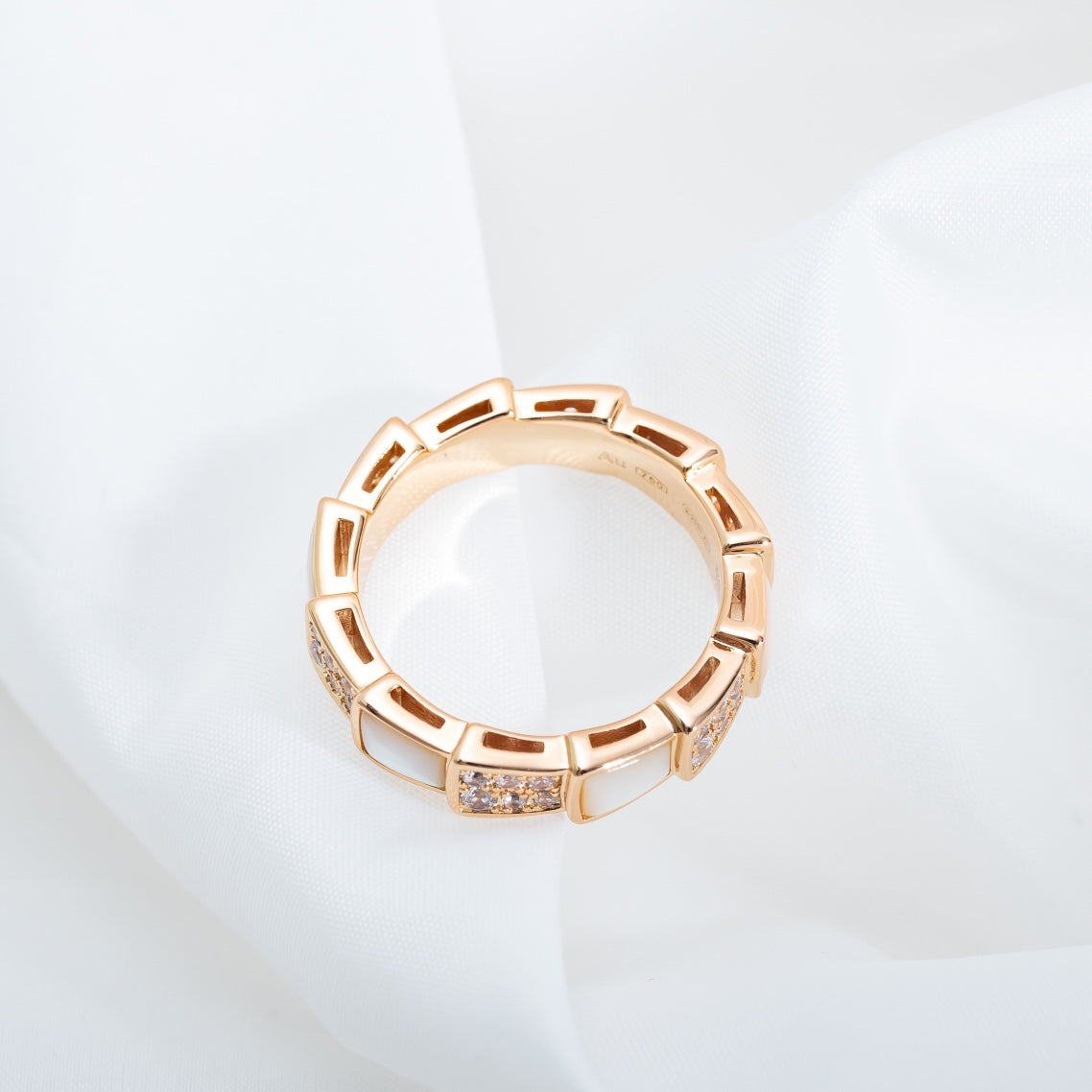 [Revel]SERPENTI RING PINK GOLD MOP DIAMOND PAVED 4MM