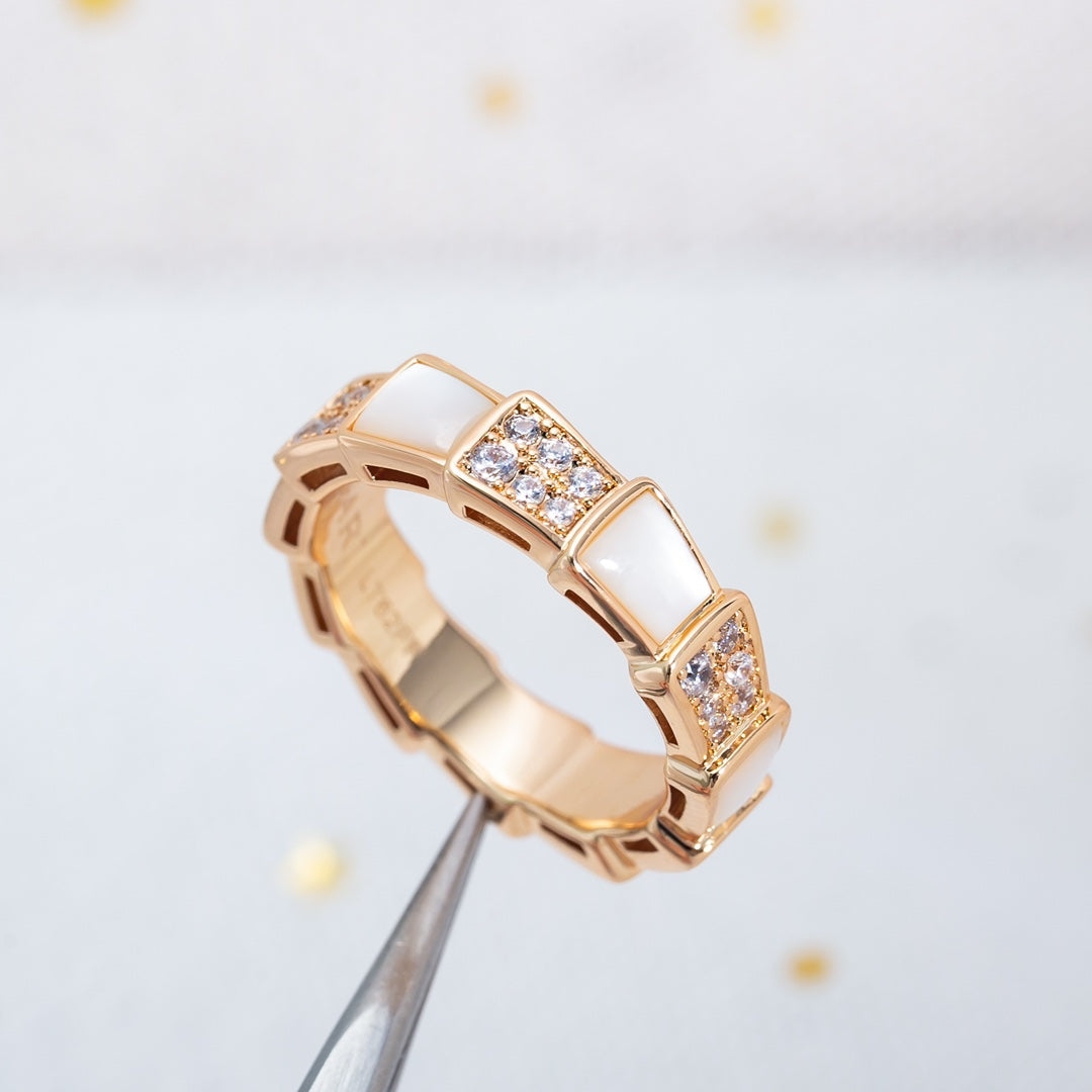 [Revel]SERPENTI RING PINK GOLD MOP DIAMOND PAVED 4MM