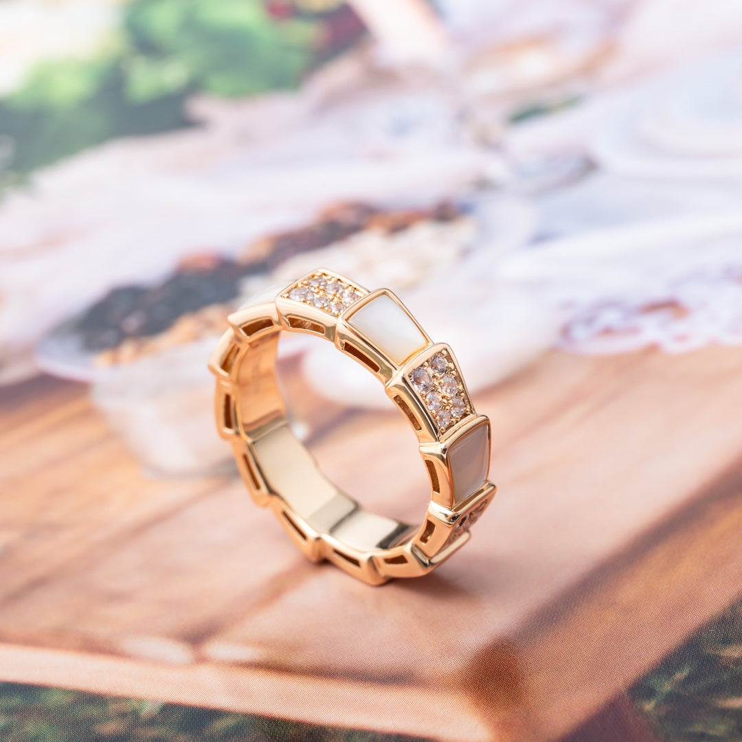 [Revel]SERPENTI RING PINK GOLD MOP DIAMOND PAVED 4MM