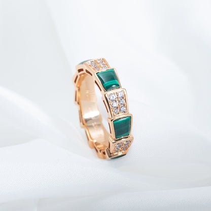 [Revel]SERPENTI RING PINK GOLD MALACHITE DIAMOND PAVED 4MM