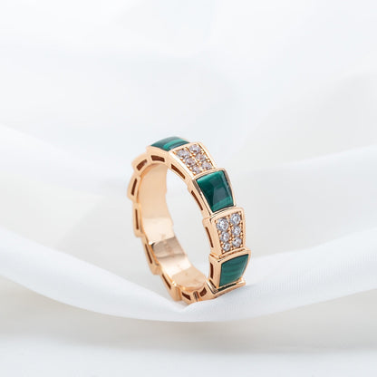 [Revel]SERPENTI RING PINK GOLD MALACHITE DIAMOND PAVED 4MM