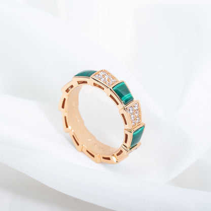 [Revel]SERPENTI RING PINK GOLD MALACHITE DIAMOND PAVED 4MM