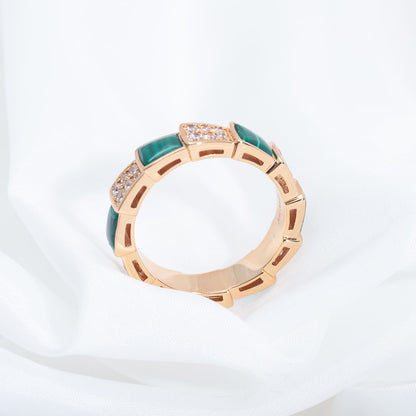 [Revel]SERPENTI RING PINK GOLD MALACHITE DIAMOND PAVED 4MM