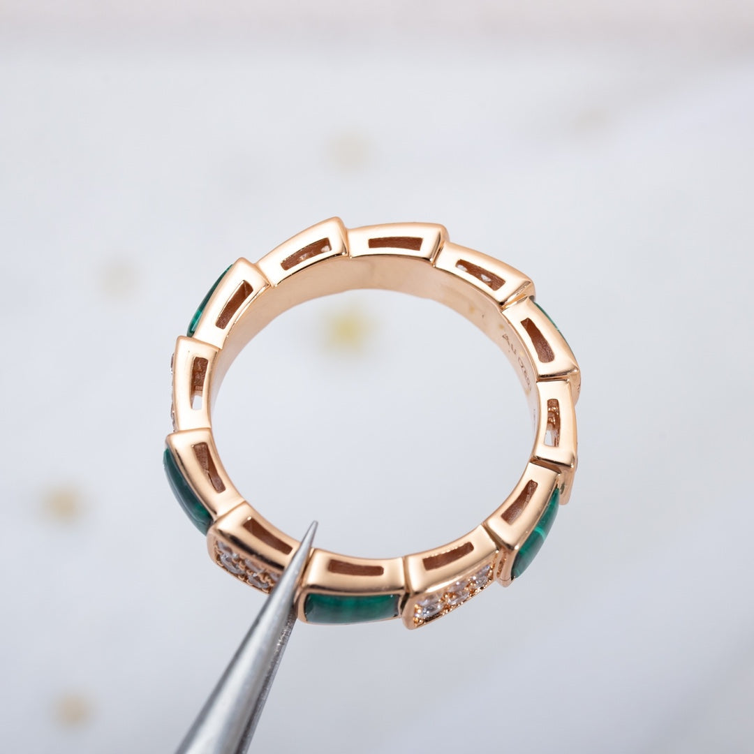 [Revel]SERPENTI RING PINK GOLD MALACHITE DIAMOND PAVED 4MM
