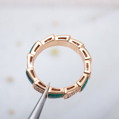 [Revel]SERPENTI RING PINK GOLD MALACHITE DIAMOND PAVED 4MM