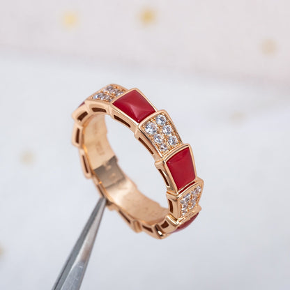 [Revel]SERPENTI RING PINK GOLD CARNELIAN DIAMOND PAVED 4MM