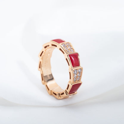 [Revel]SERPENTI RING PINK GOLD CARNELIAN DIAMOND PAVED 4MM