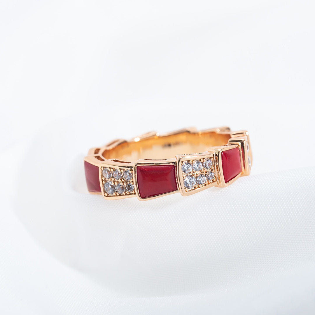 [Revel]SERPENTI RING PINK GOLD CARNELIAN DIAMOND PAVED 4MM
