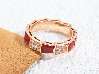[Revel]SERPENTI RING PINK GOLD CARNELIAN DIAMOND PAVED 4MM