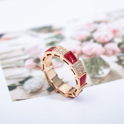 [Revel]SERPENTI RING PINK GOLD CARNELIAN DIAMOND PAVED 4MM