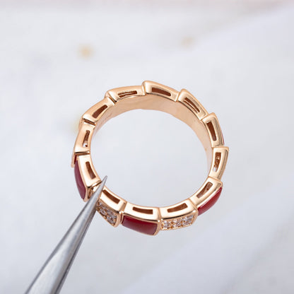 [Revel]SERPENTI RING PINK GOLD CARNELIAN DIAMOND PAVED 4MM