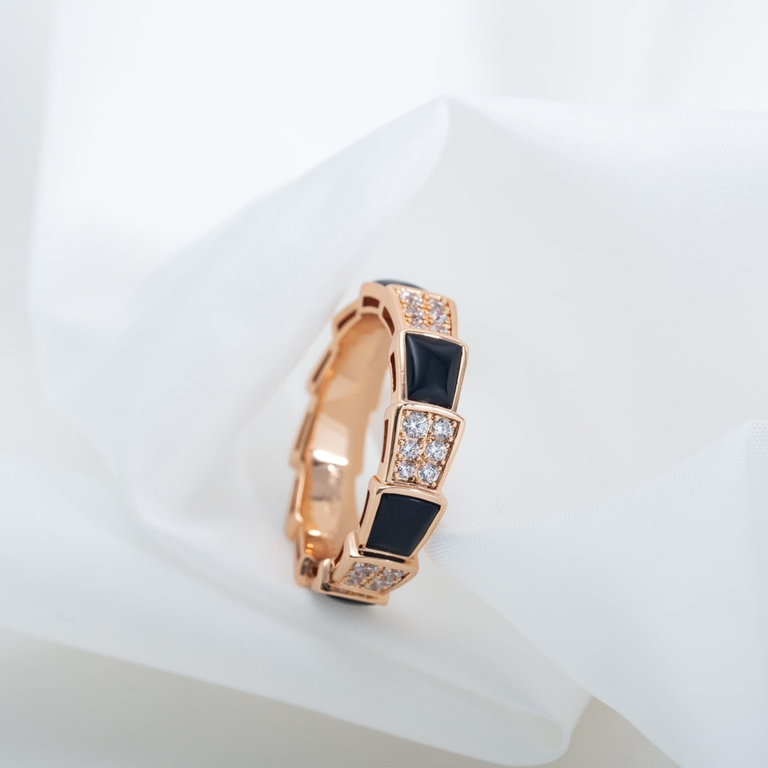[Revel]SERPENTI RING PINK GOLD BLACK MOP DIAMOND PAVED 4MM