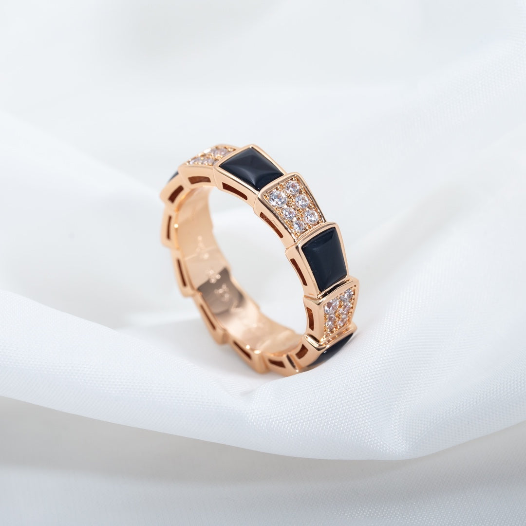[Revel]SERPENTI RING PINK GOLD BLACK MOP DIAMOND PAVED 4MM