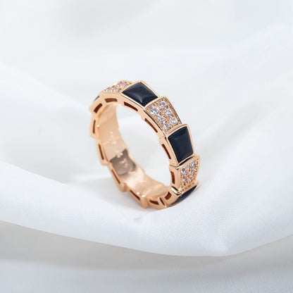 [Revel]SERPENTI RING PINK GOLD BLACK MOP DIAMOND PAVED 4MM