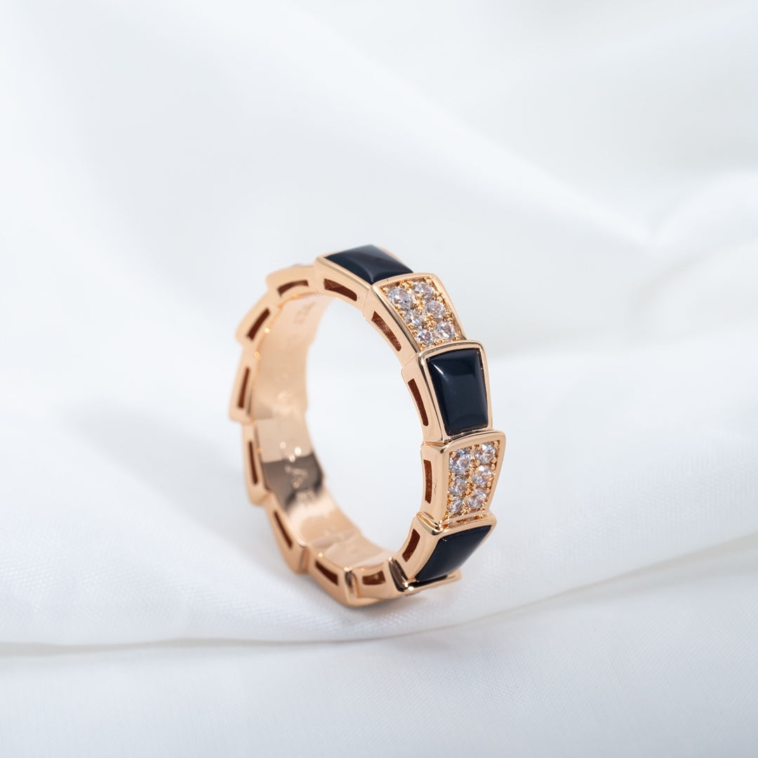 [Revel]SERPENTI RING PINK GOLD BLACK MOP DIAMOND PAVED 4MM