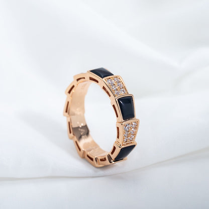 [Revel]SERPENTI RING PINK GOLD BLACK MOP DIAMOND PAVED 4MM