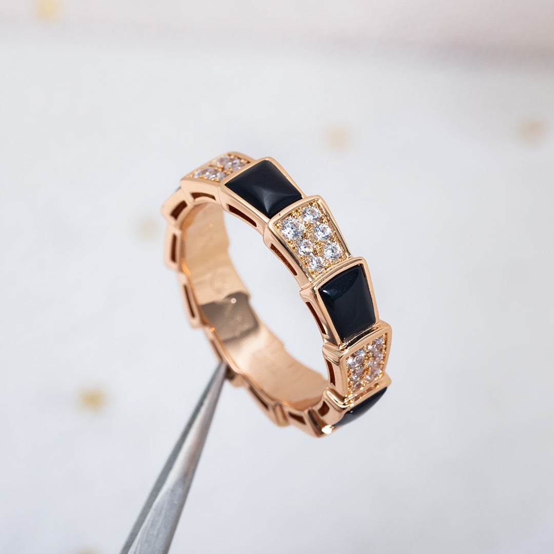 [Revel]SERPENTI RING PINK GOLD BLACK MOP DIAMOND PAVED 4MM