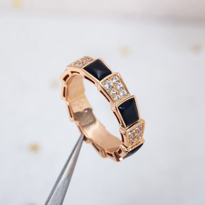 [Revel]SERPENTI RING PINK GOLD BLACK MOP DIAMOND PAVED 4MM