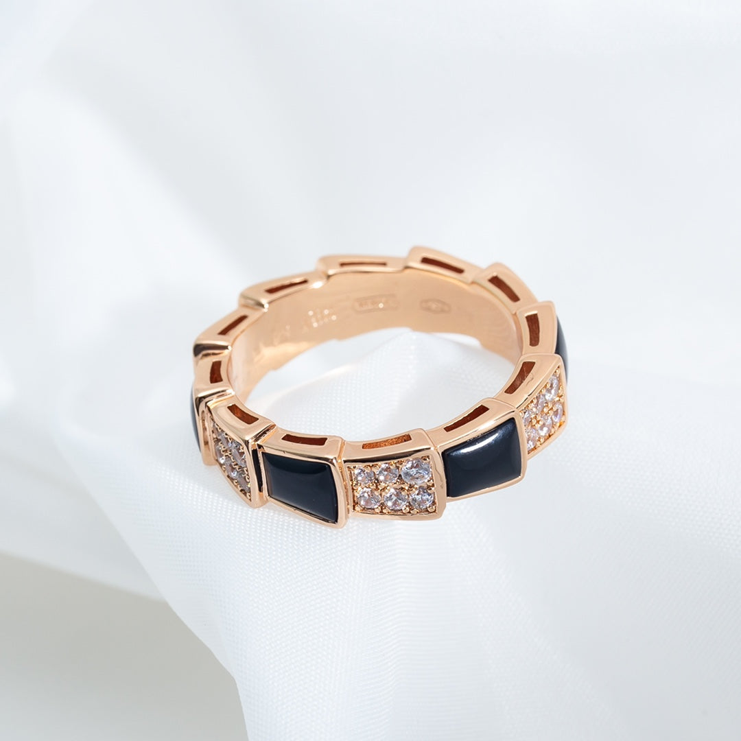 [Revel]SERPENTI RING PINK GOLD BLACK MOP DIAMOND PAVED 4MM