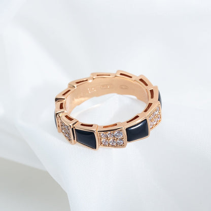 [Revel]SERPENTI RING PINK GOLD BLACK MOP DIAMOND PAVED 4MM