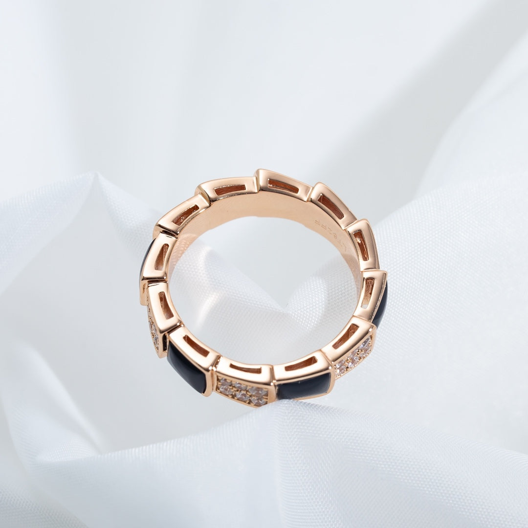 [Revel]SERPENTI RING PINK GOLD BLACK MOP DIAMOND PAVED 4MM