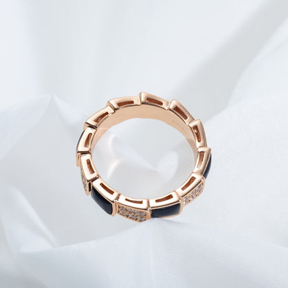 [Revel]SERPENTI RING PINK GOLD BLACK MOP DIAMOND PAVED 4MM