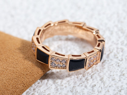[Revel]SERPENTI RING PINK GOLD BLACK MOP DIAMOND PAVED 4MM