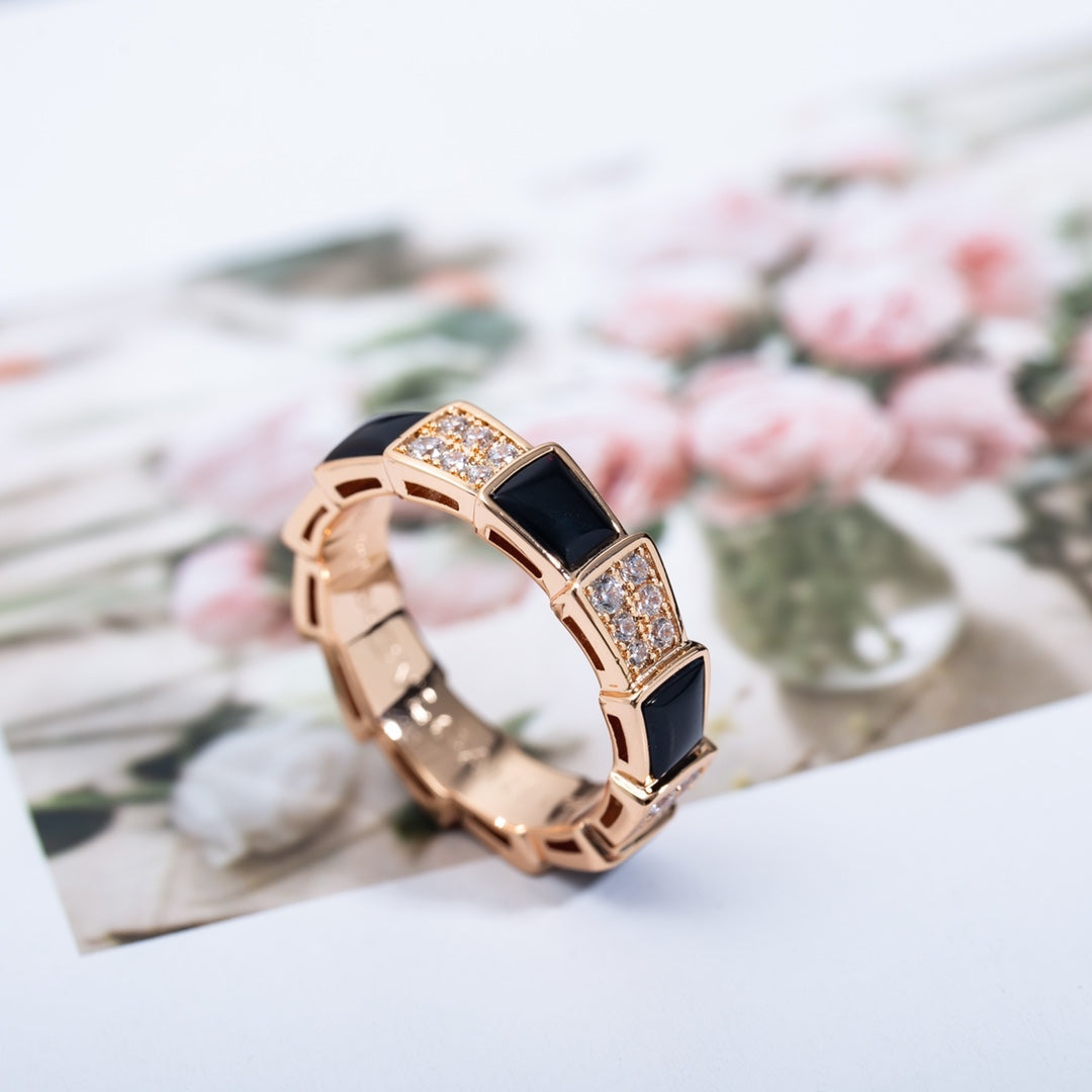 [Revel]SERPENTI RING PINK GOLD BLACK MOP DIAMOND PAVED 4MM