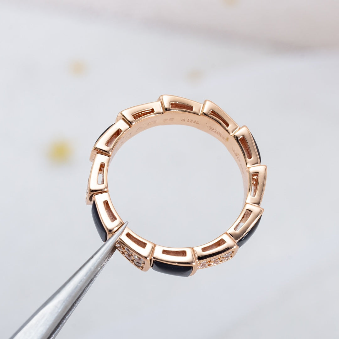[Revel]SERPENTI RING PINK GOLD BLACK MOP DIAMOND PAVED 4MM