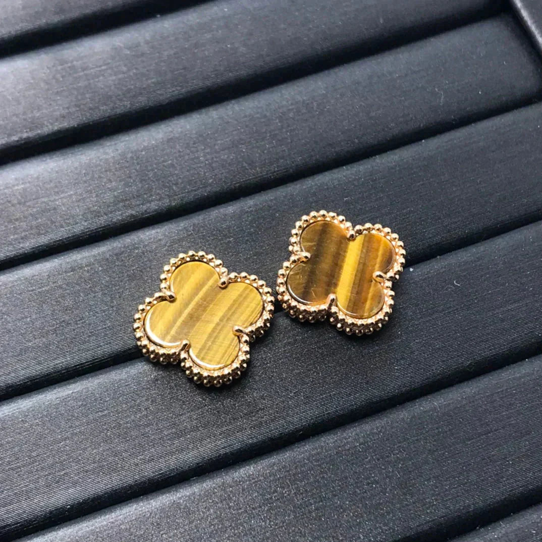 [Revel Jewelry]CLOVER MEDIUM 1 MOTIFS TIGER EYE EARRINGS