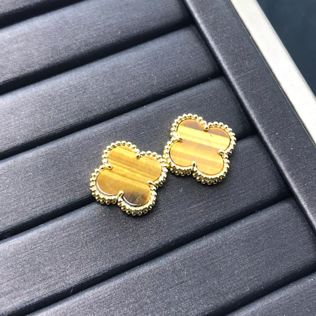 [Revel Jewelry]CLOVER MEDIUM 1 MOTIFS TIGER EYE EARRINGS