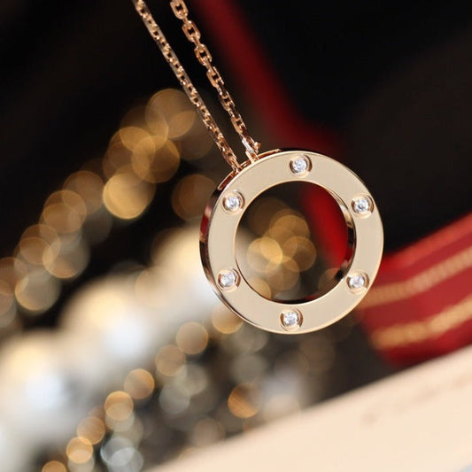 [Revel Jewelry]LOVE HALSKETTE 16MM 6 DIAMANTEN ROSÉGOLD