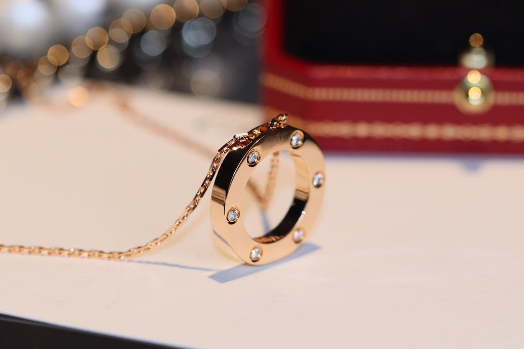 [Revel Jewelry]LOVE HALSKETTE 16MM 6 DIAMANTEN ROSÉGOLD