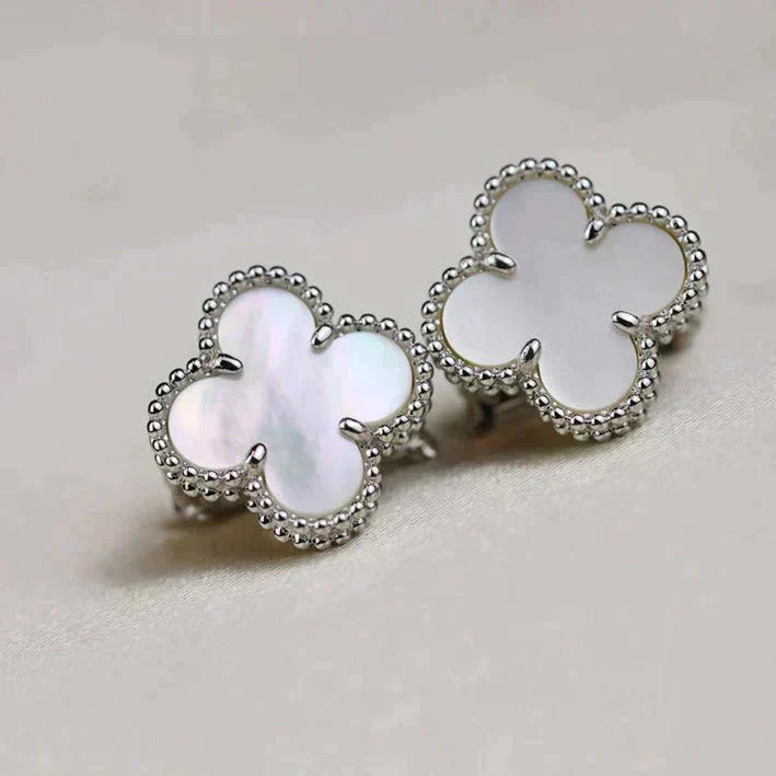 [Revel Jewelry]CLOVER MEDIUM 1 MOTIFS  WHITE MOP EARRINGS SILVER