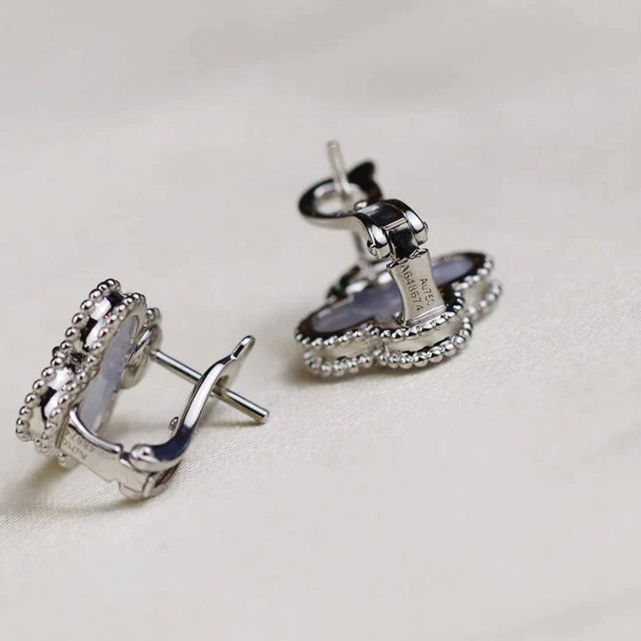 [Revel Jewelry]CLOVER MEDIUM 1 MOTIFS  WHITE MOP EARRINGS SILVER