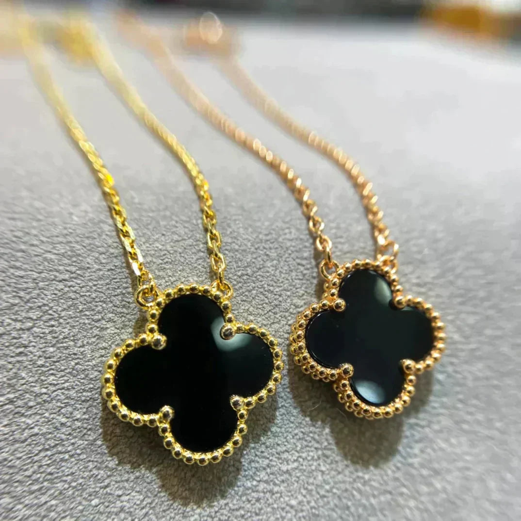 [Revel Jewelry]CLOVER 15MM BLACK ONYX SINGLE FLOWER NECKLACE