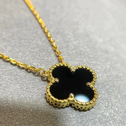 [Revel Jewelry]CLOVER 15MM BLACK ONYX SINGLE FLOWER NECKLACE