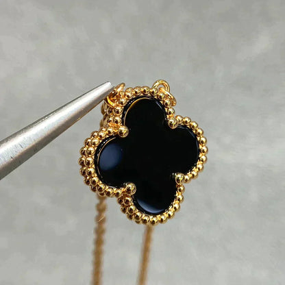 [Revel Jewelry]CLOVER 15MM BLACK ONYX SINGLE FLOWER NECKLACE
